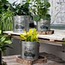 Christmas Galvanized Metal Flower Bucket Farmhouse Rustic round Tub Galvanized Pot Metal Tin Planters for Garden Home Set of 3