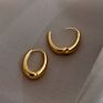 Classic 18K Gold Copper Alloy Smooth Oval Metal Hoop Ladies Jewelry Temperament Girl's Daily Earrings for Woman