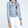 Classic Fit Star Embroidery Womens Distressed Crop Denim Jacket