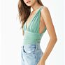 Clothing Nylon Plunging V Neck Ruched Sleeveless Bodysuit