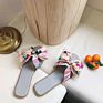 Color Ribbon Bow Flat Heel Flat Slippers Female Style All-Match Floral Flip-Flops