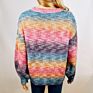 Colorful Material Crew Neck Long Sleeve Rainbow Jumper Women Knit Pullover plus Size Sweater for Ladies