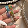 Colourful Transparent Resin Acrylic Rhinestone Geometric Square round Rings Set for Women Jewelry Travel Gifts