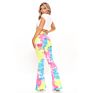 Cotton Spandex Women Jeans Frayed Leg Bell-Bottom Trousers High Waist Tie Dyed Colorful Shinny Ripped Women Jeans