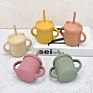 Creative Straw Cup Printed Silicone Baby Drinking Cup with Straw