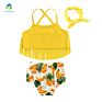 Cute Tassel Top Bikini Set Dinosaur Print Shorts Baby Swimwear Suit Dggs-024