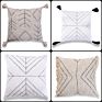 Decorative Kantha Embroidered Cushion Cover with Fringes White Pillow Case Arrow Pattern Cotton Pillow Cover