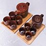 Delicate Wine Red Porcelain Tea Set, Afternoon Tea Using Teapot Cups. European Coffee Pot Set with Bamboo Tray