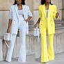 Design Autumn Two Piece Work Jacket Suit Women Single Button Purple Blazer Coat Pants Sets