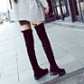 Designer Fall over Knee Leather Black Flat Boots for Women High