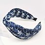 Designer White Floral Print on Blue Background Fabric Bow Hair Band Hair Accessories for Women