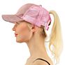 Distressed Washed Cotton Criss-Cross Ponytail Baseball Cap Hat for Women