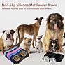 Divtop Non-Slip Silicone Mat Feeder Double Pet Bowl,Silicone Foldable Traveling Double Stainless Steel Dog Bowls.