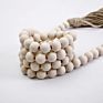 Diy Home Christmas Decor White Wood Bead Garland with Tassels