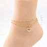 Double Layer Metal Beaded Love Anklets Stainless Steel Hollow Out Heart Charm Anklet for Women Beach Jewelry
