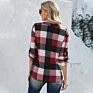 Dropship Autumn Fashionable Luxury Women's V-Neck Contrast Plaid Shirt Black & Red for Lady Stylish
