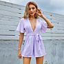 Dropshipping Double Crazy Shein Plunging Neck Flutter Sleeve Belted Romper Jumpsuit