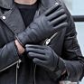 Ds39 Cycling Driving Leather Mittens Thickened Waterproof Lining Pu Leather Gloves Man Black Touch Screen Pu Gloves