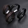 Easy Open Metal Knot Black Plain Leather Bracelet for Men
