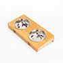 Eco-Friendly Feeding Elevated Bamboo Wood Double Cat Dog Water Bowls Stand Feeder with Stainless Steel Bowl