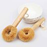 Eco Friendly Kitchen Pans Dishes Cleaning Brushes Natural Coconut Brown Hang Rope Pot Brush with Wood Handle