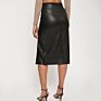 Elegant High Waist Women Faux Leather Midi Split Skirts