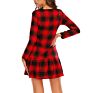 European and American Autumn Ladies Plaid Ruffle Dress Cotton Plaid Long Sleeve Stand Collar Loose Skirt