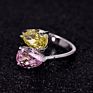 Exquisite 925 Sliver Platinum Plating 3 Carat Pink and Yellow Cubic Zirconia Double Pear Crushed Radiant Ladies Ring