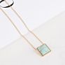 Exquisite Square Natural Stone Pendant Necklace Personalized Blue Pink Quartz Geometric Square Turquoise Stone Pendant Necklace