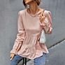 Fall 100% Cotton plus Size Clothes Pink Ruffles Clothing Top for Women