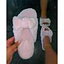 Fall Stylish Fur Flat Slides for Women Cute Bow Furry White and Brown Slippers Female