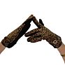 Fashional Leopard Print Poly Cotton Jersey Metal Trim Details Short Fur Lined Ladies Gloves