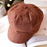 Fitted Navy Baker Boy Hats Flat Brim Checked Berets Hat for Women