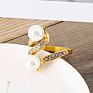 Freshwater Cultured Pearl Shell Bypass Ring Double Pearl Wrap Knuckle Ring Stainless Steel for Women Girlfriend