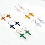 Gemstone Cross Earring Silver Hook Red Aventurine Sodalite Green Aventurine Rose Quartz Yellow Jade Blue Lace Agate