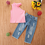 Girls Clothing Suit Design Top and Jeans Suit Girls 2Pcs Outfits