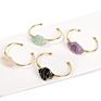 Gold Copper Wire Wrapped Open Cuff Bangle Handmade Women Natural Stone Bangle
