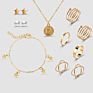 Gold Plated Necklace Star Charms Bracelets Multiple Rings Jewelry Sets for Women