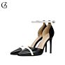 Goxeou Women High Heels Pumps D'orsay Stiletto Ankle Strap Pointed Toe Red White Black Beige Party Wedding Event Small Size 10Cm