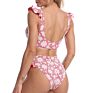 Halter Tie Front Floral Bikini Thong Bathing Suit Push up Luxury Swimwear Ruffle Strap 2 Piece Swimsuits for Women