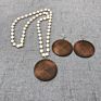 CHEAP HANDMADE PEARL CHAIN WOOD DISC PENDANT NECKLACE EARRING SET