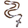 Handmade Wood Bead Rosary Necklace Saint Benedict Medal Jesus Cross Religious Jewelry Christmas Gifts