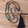 Handmade Yoga Natural Stone 108 Mala Turquoises Tiger Eye Lava Beads Necklace Black Tassel Meditation Jewelry