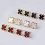 High Version Designer Lucky Clover Earrings Nature Onyx Pure 925Silver Flower Logo Stud Earring Female Classic Gem Agate Earring