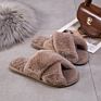 Home Slippers Shoes Ladies Cross Soft Plush Furry Female Open Toe Slides Women Warm Faux Fur Slippers