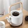 Household Drinkware Stainless Steel Infuser White Black Porcelain Teapot with Wood Handle