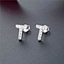 initial letter cubic zircon 925 sterling silver stud earring