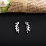 925 Sterling Silver Feather Leaf Ear Cuff Crystal Diamond Earrings