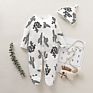 Infant Toddler Boys Girls Long Sleeve Cactus Print 100% Cotton Romper Baby Jumpsuit Footie with Hat