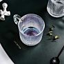 Iridescent Glass Coffee Mug with Lid Premium Classical Vertical Stripes Glass Tea Cup for Latte Tea Chocolate Juice Water